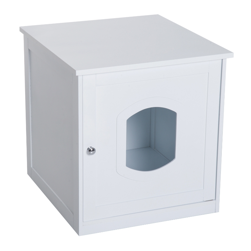 Pawhut Casa para Gatos Mascotas Diseño 2 en 1 Sirve como Casita o Arenero de Alta Comodidad Ligera Extraíble y Lavable con Mecanismo Magnético en La Puerta 51x48x51 cm Blanco