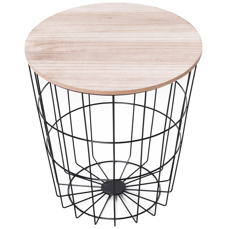 HOMCOM Mesa Auxiliar Redonda Mesa de Centro de Estilo Industrial Perfecta para Salón o Dormitorio con Espacio de Almacenaje Φ39.5x43cm