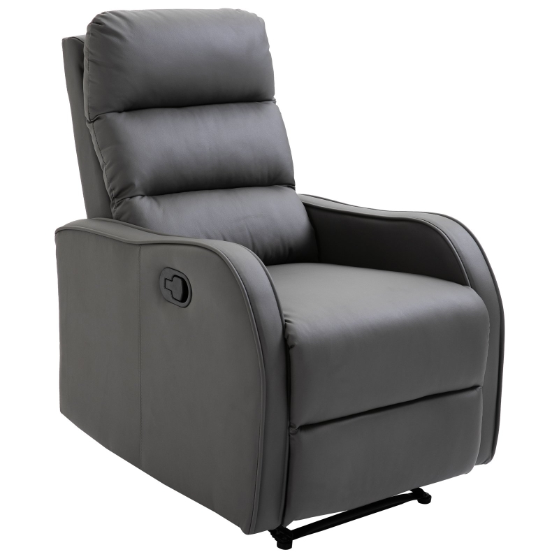 HOMCOM Sillón Relax con Reclinación Manual hasta 160grados con Reposapiés Retráctil Esponja de Densidad Tapizado en PU 65x89x100cm