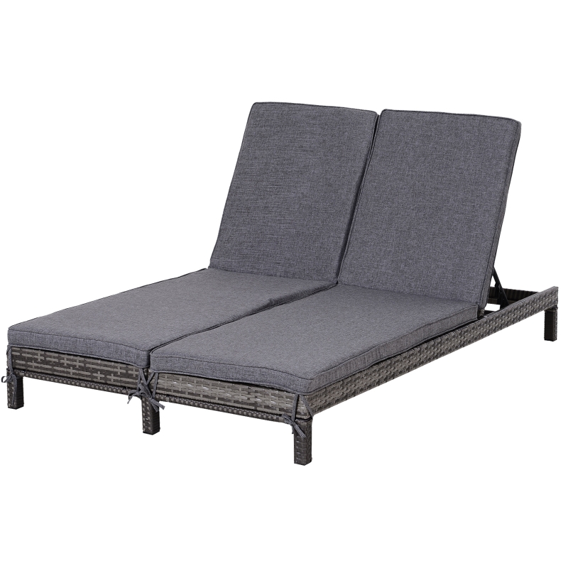 Outsunny Conjunto de tumbonas para piscina 2 asientos 195x120x28 cm Gris
