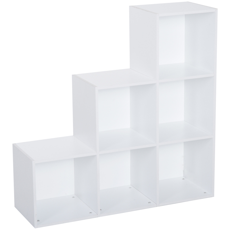 HomCom® Estantería Escalera Armario de Almacenamiento 6 Cubos Madera Blanca