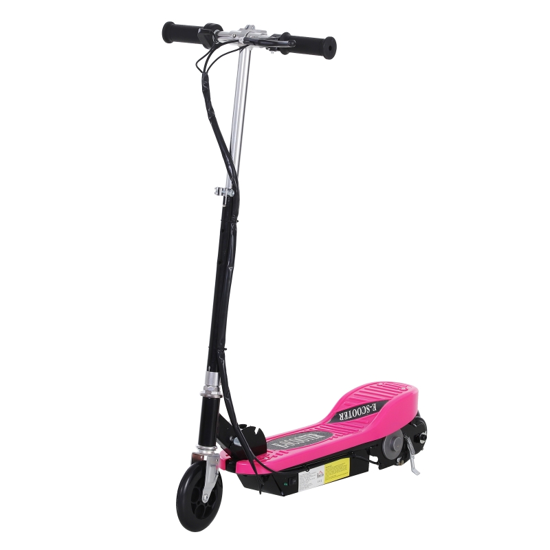 HOMCOM Patinete Plegable Niño Eléctrico tipo Scooter con Manillar Rosa Patinete Eléctrico Plegable tipo Scooter con Manillar Ajustable Freno y Pie de Apoyo 120W Carga 50kg 78x37x99cm (Rosa)