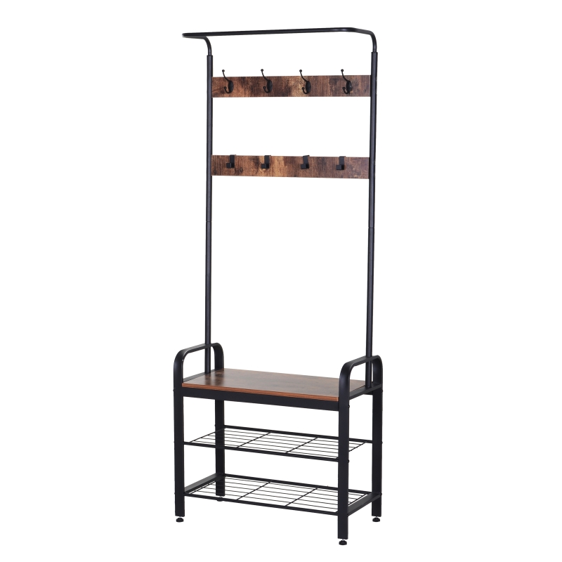 HOMCOM Perchero Metálico Zapatero 3 Estantes 8 Ganchos Colgador para Zapatos Ropas 72x34x185cm