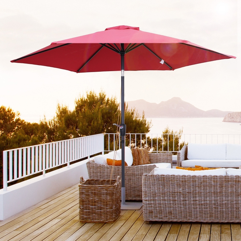 Outsunny Sombrilla Parasol Reclinable con Manivela de Aluminio con Tela de Poliéster para Jardín Patio Terraza - Φ2.7x2.35m Rojo oscuro