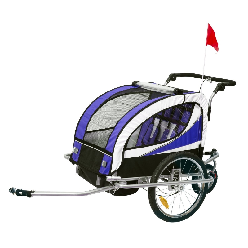 HOMCOM 2 en 1 Remolque Infantil para Bicicleta de 2 Plazas Convertible en Carro de Paseo con Rueda Delantera Giratoria 360° Color Violeta