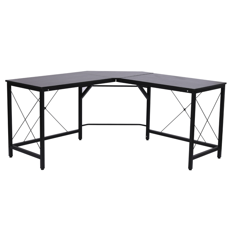 HOMCOM Escritorio Mesa de Ordenador PC para Oficina Hogar Tipo Mesa Esquinera Forma L Marco Acero 150x150x76cm Negro