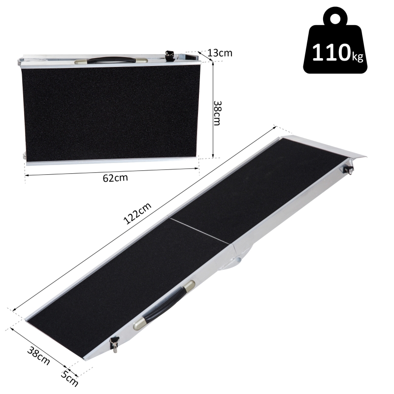 HomCom® Rampa Aluminio Plegable para Mascota Coche Silla de Ruedas Carga 110kg 122cm