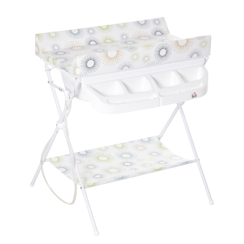 HOMCOM Cambiador y Bañera 2 en 1 para Bebé 0-12 Meses Plegable con Múltiples Espacios de Almacenamiento Estante Inferior Carga Máx. 15 kg 80x70x95 cm Blanco