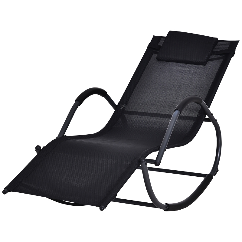 Outsunny Mecedora para Exterior Tumbona con Reposabrazos y Función Balancín para Terraza 160x61x79 cm Negro