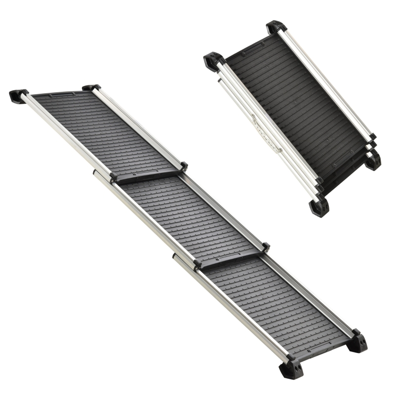 PawHut Rampa para Mascotas Plegable de Aleación de Aluminio con Superficie Antideslizante Rieles Laterales y Asa Fácil Transporte Carga Máx. 100 kg 159x42x11,5 cm Negro