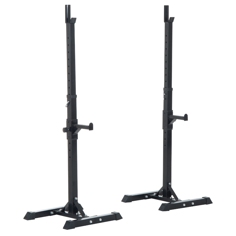 HOMCOM Soporte Barra Pesas Estantes Ajustables de 12 Niveles Barra Levantamiento Pesas Gimnasio Max. 150 KG Acero 52x48x108-163 cm Negro