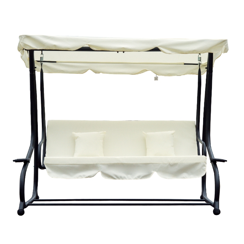 Outsunny Columpio Balancín Jardín 3 Plazas Convertible en Cama Techo Parasol Regulable Bandeja para Bebida Terrza Balcón Exterior Carga máx. 340kg Acero 200x120x164cm Beige