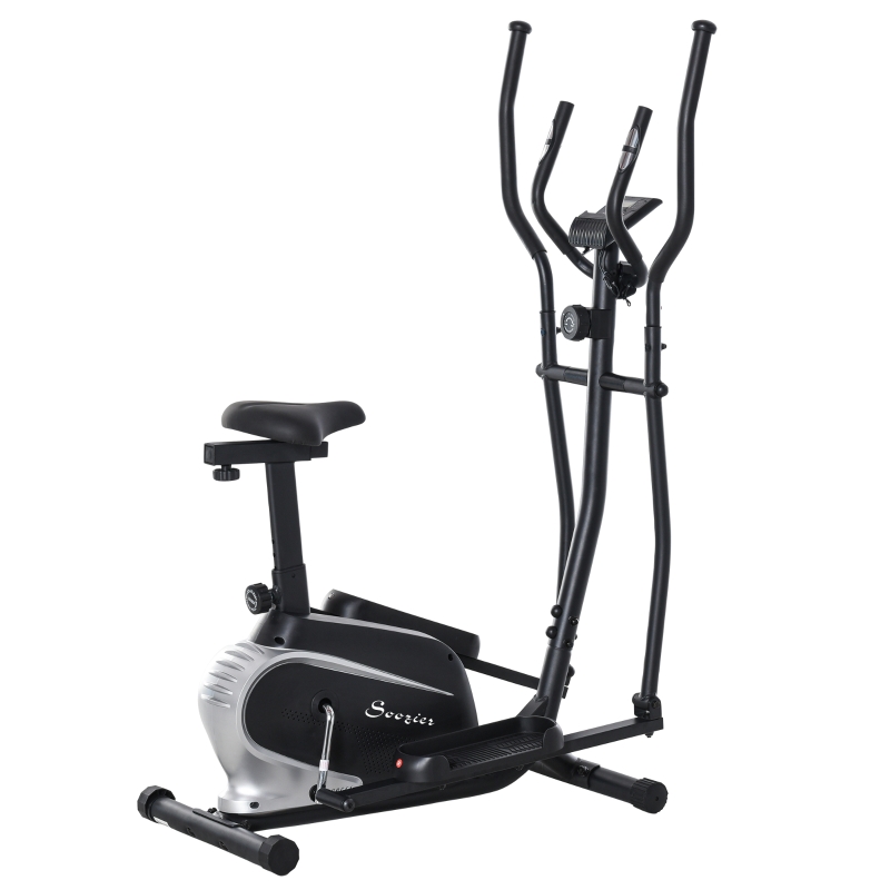 HOMCOM Bicicleta Elíptica de Fitness con Resistencia Magnética Ajustable Sillín Regulable Pantalla LCD Pulsómetro y Volante de Inercia 3 kg 103x62x151 cm Negro