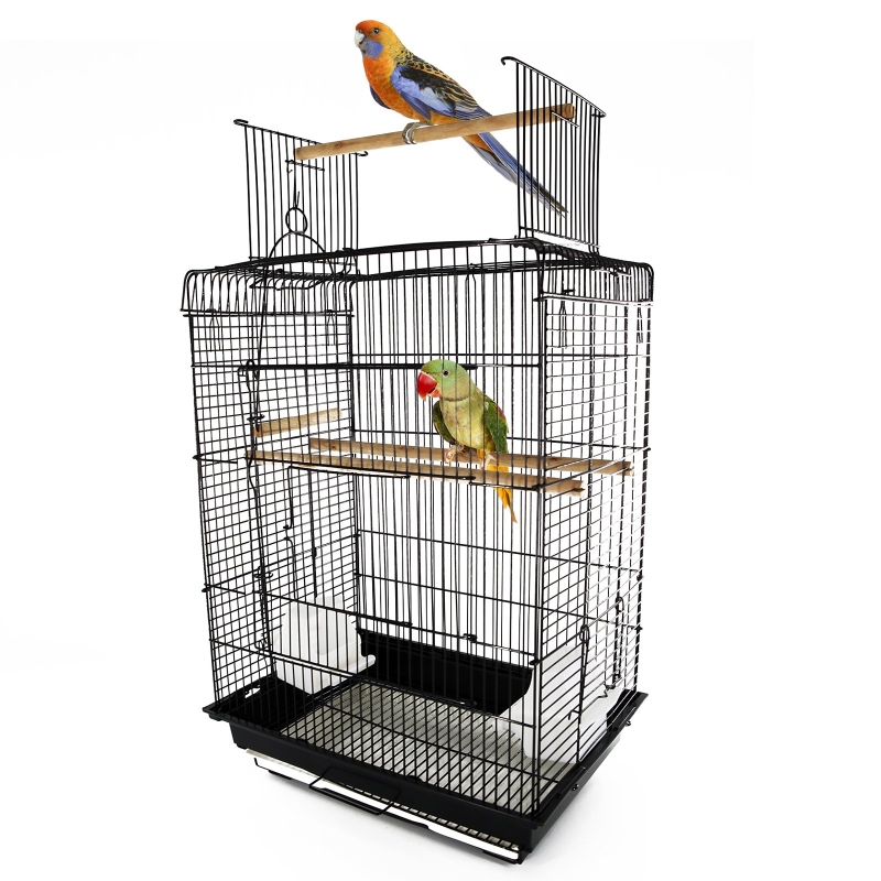 PawHut Jaula para Pájaro Espaciosa Jaula de Aves con Techo Abierto con 4 Soportes 2 Comederos para Interior o Exterior 41.5x29.5x56.5cm