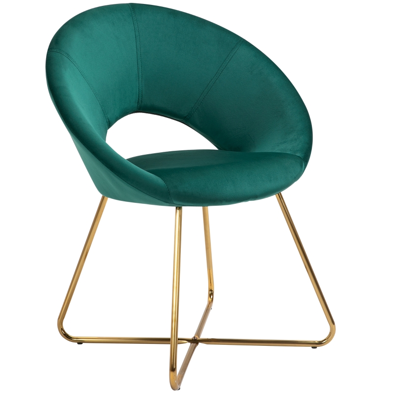 HOMCOM Silla de Comedor Vintage Tapizada de Suave Terciopelo Silla de Ocio para Sala de Estar con Respaldo Curvo y Patas Doradas 68x54x84 cm Verde