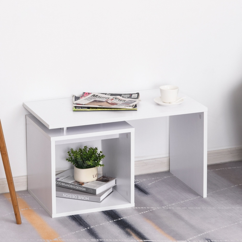 HOMCOM Mesa de Café Madera con Compartimento Abierto Mesa Baja Mesa de Centro Auxiliar Blanca Lacada 77x40x44cm