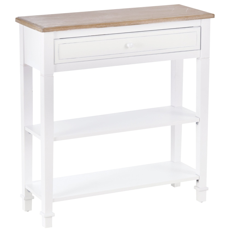 HOMCOM Mesa de Consola Multifuncional Mesa Auxiliar para Sala Pasillo Comedor con 2 Estantes 1 Cajón Extraíble Manija 75,6x27,5x80,5 cm