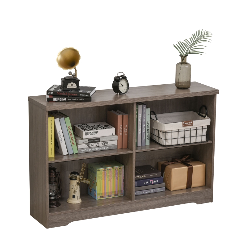HOMCOM Estantería de Madera Librería Biblioteca de 4 Compartimentos con Baldas Ajustables para Libros Archivos 119,5x29,5x76,5 cm Marrón nogal