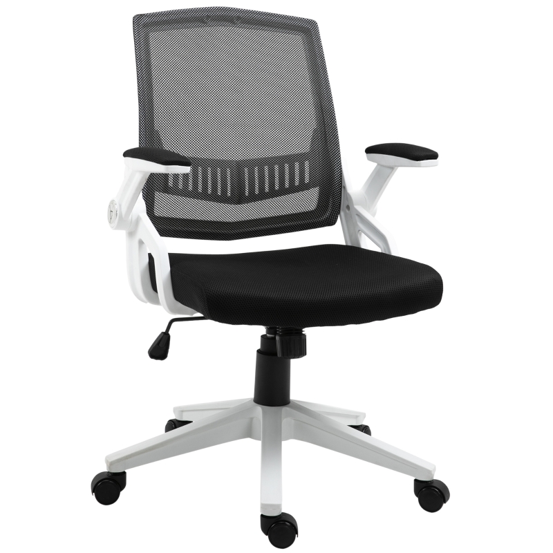 Vinsetto Silla de Oficina Ergonómica Silla Escritorio Giratoria Basculante con Altura Ajustable Reposabrazos Abatibles Soporte Lumbar y Respaldo Transpirable 61x61x94-104 cm Negro