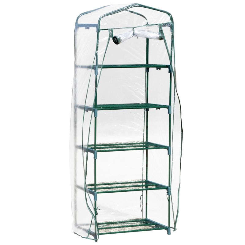 Outsunny Invernadero de Jardín Vertical 69x49x193cm con 5 Estantes Vivero Casero para Plantas y Cultivos con Cubierta Transparente PVC y Acero Verde