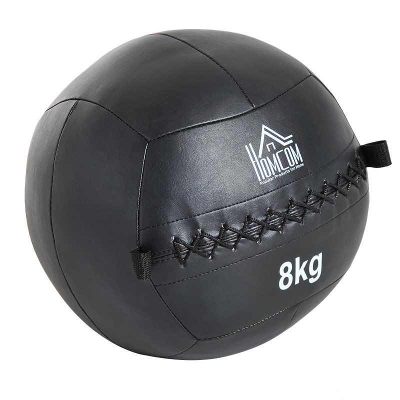 HomCom Balón Medicinal de Crossfit 8Kg con Asas tipo Pelota de Ejercicios de Cuero y PU Ф35cm