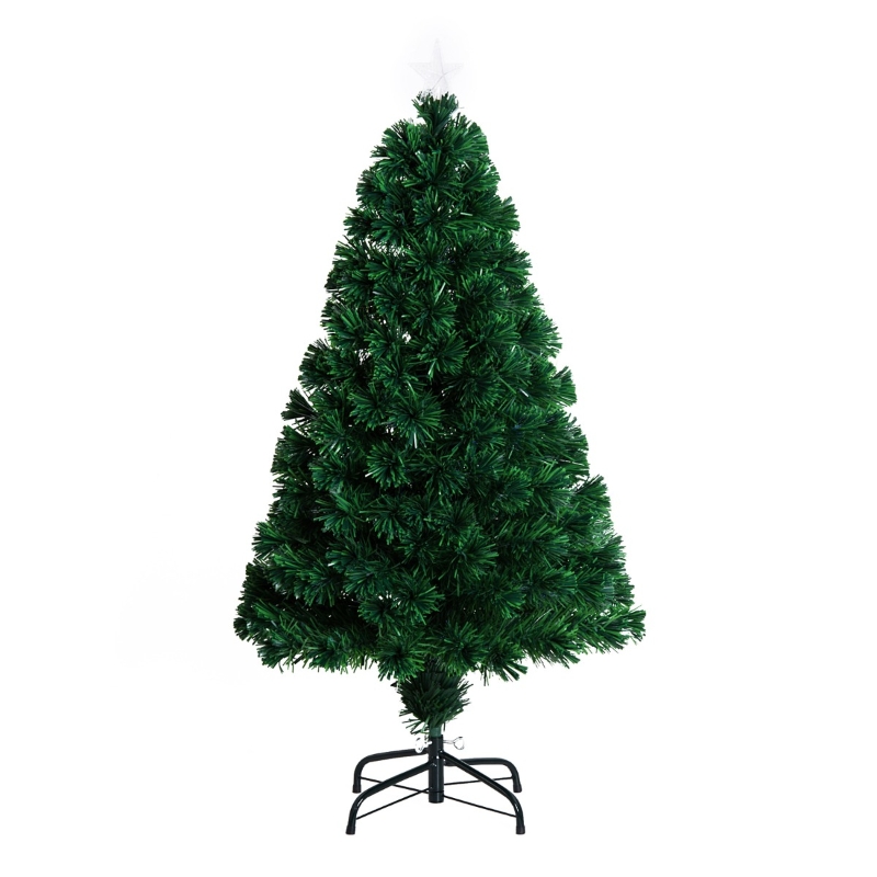 HOMCOM Árbol de Navidad 120cm Artificial Árboles de Abeto con Soporte Fibra Óptica Brillante LED Multicolor Ignífugo
