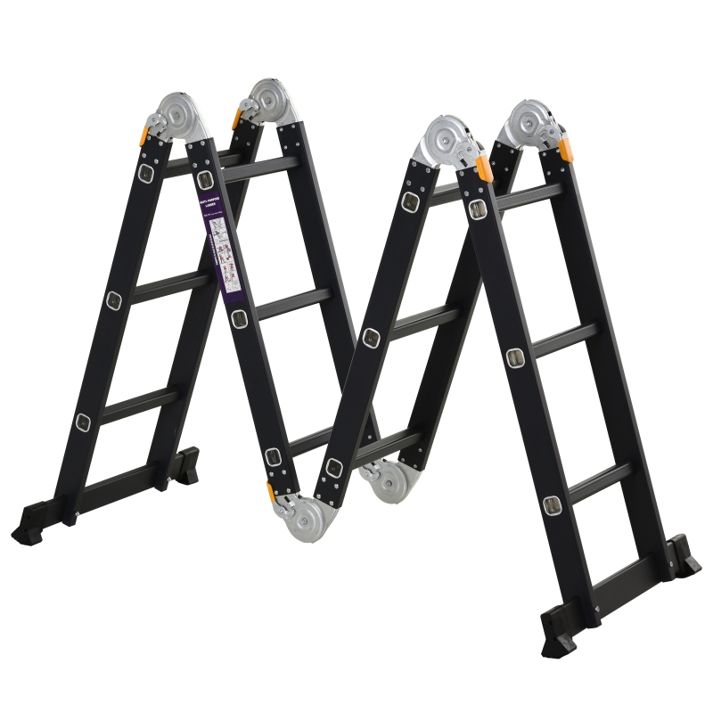 Escalera Multiusos Plegable Escalón Caballete 5 en 1 Portátil con 2 Placas de Plataforma Pie Antideslizante 6 Interruptores Bisagra 70x61x11cm
