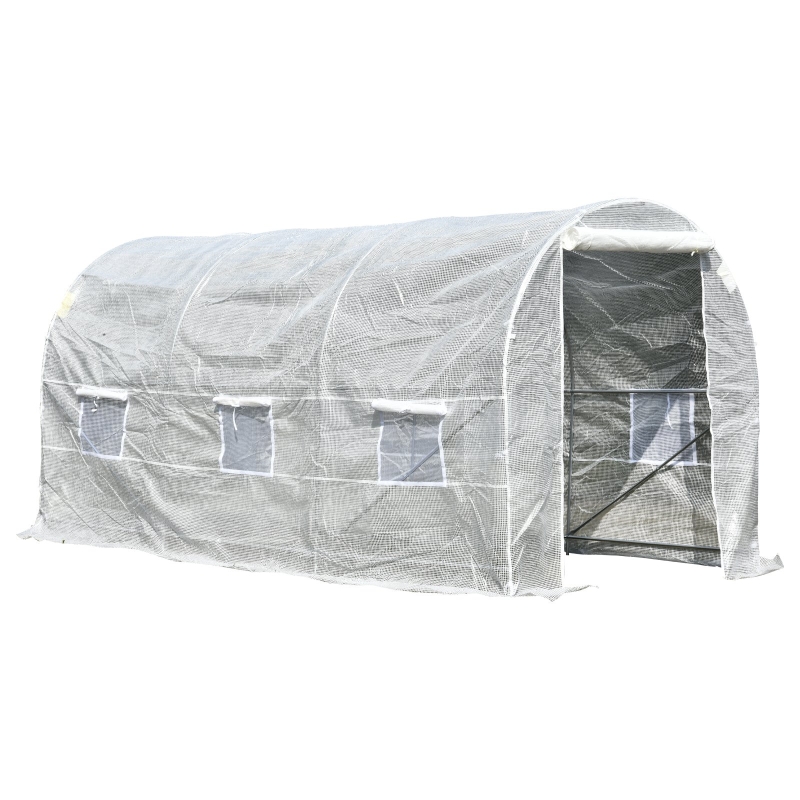 Outsunny Invernadero de Jardín 4x2x2m Huerto Tipo Túnel 6 Ventanas Cultivos Plantas y Verduras Cubierta PE 140g/㎡