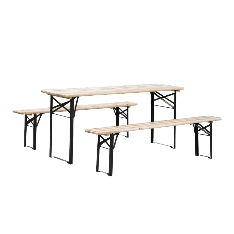 Outsunny Conjunto de Muebles para Picnic Negro Madera Natural Acero Madera