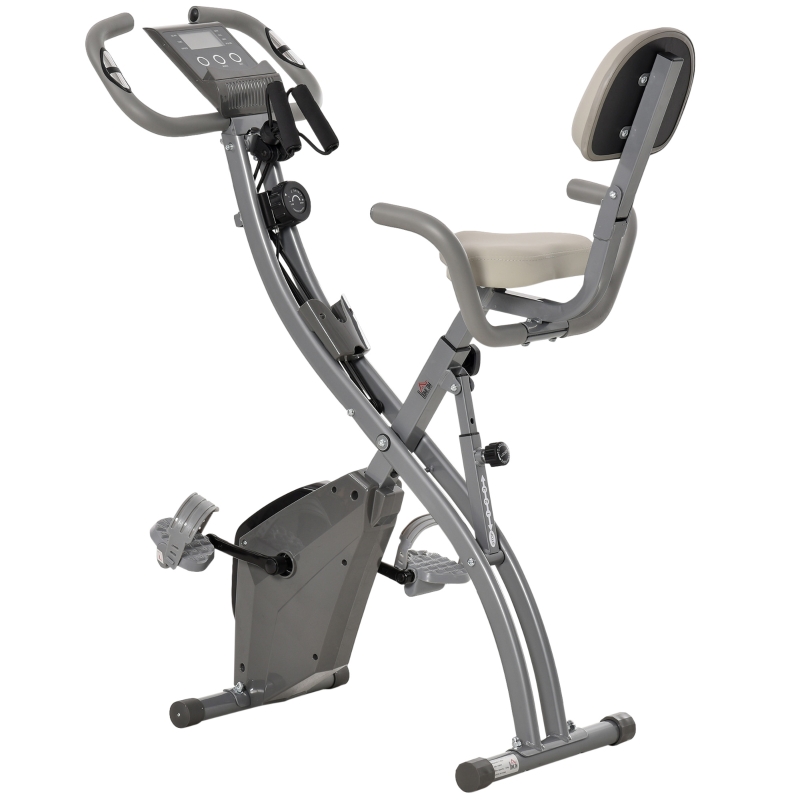 HOMCOM Bicicleta Estática Plegable con Altura y Resistencia Magnética Ajustables con Pantalla LCD y Asiento con Respaldo 97x51x115 cm Gris