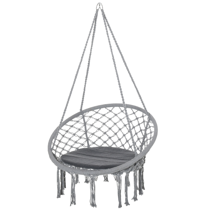 Outsunny Silla Colgante Redondo De O60 Cm Silla Hamaca Columpio Con Cojin Y Cuerda De Algodon Para Interior Y Exterior 80x80x42 Cm Gris Aosom Es