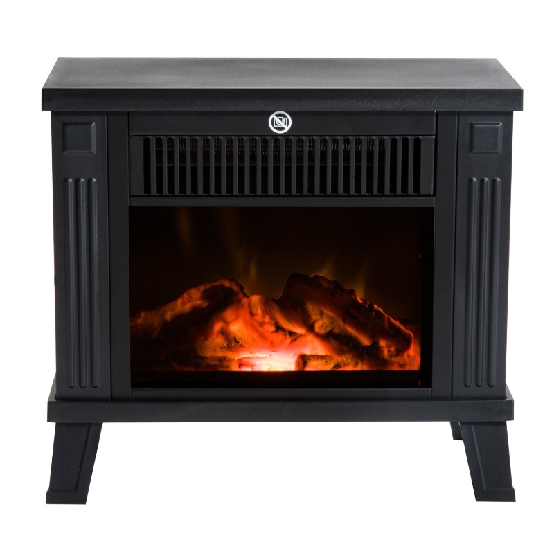 HOMCOM Chimenea Eléctrica Calefactor tipo Estufa de Pie 600W/1200W con Efecto de Leña Ardiendo 34,5x17x31cm Negro