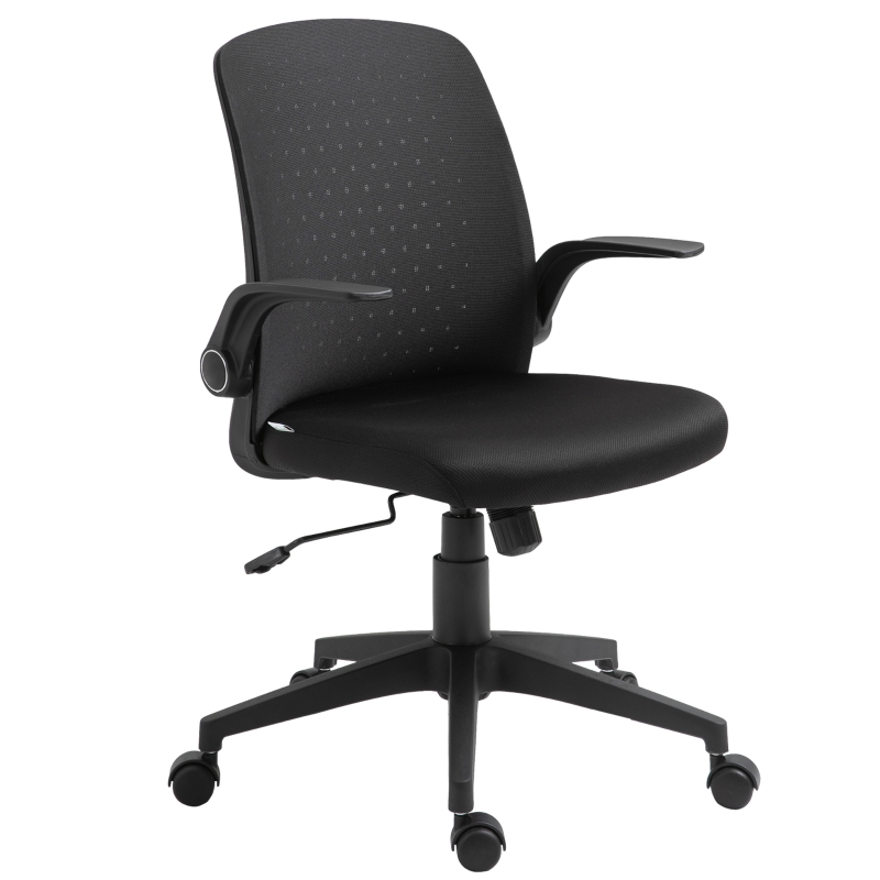 Vinsetto Silla de Oficina Ergonómica Silla Escritorio Giratoria Ajustable en Altura con Reposabrazos Abatible Soporte Lumbar y Respaldo Transpirable 57x61x93-102 cm Negro