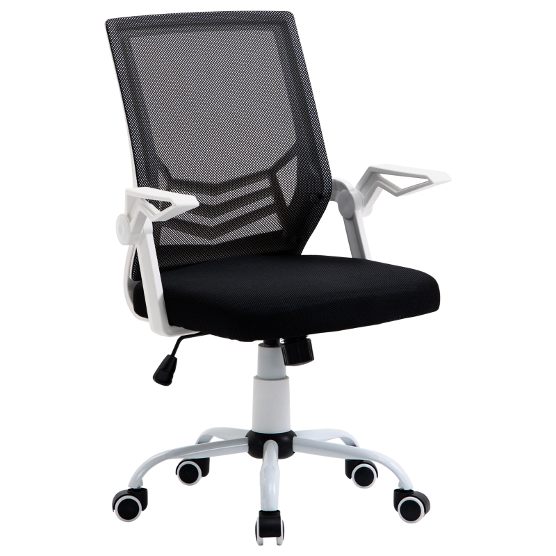 Vinsetto Silla de Oficina Ergonómica Silla Escritorio Giratoria con Altura Ajustable Reposabrazos Abatible Soporte Lumbar y Respaldo Transpirable 62,5x55x94-104 cm Negro