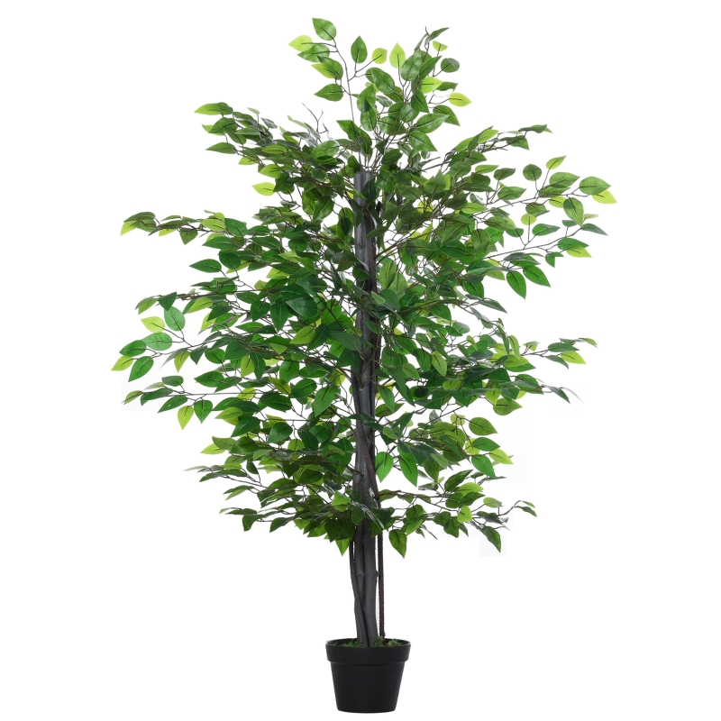 Outsunny Árbol de Ficus Artificial de 145 cm de Altura 756 Hojas con Maceta para Decoración de Hogar Interiores y Exteriores Verde
