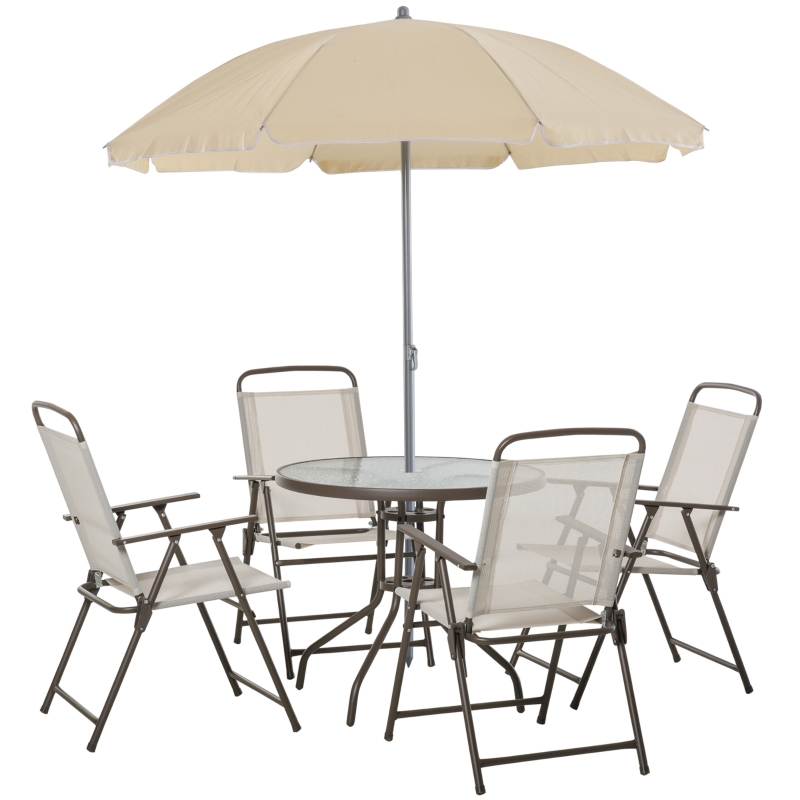 Outsunny Conjunto de Muebles para Jardín con 4 Sillas 1 Mesa y 1 Parasol Textilene Aluminio y Poliéster Beige