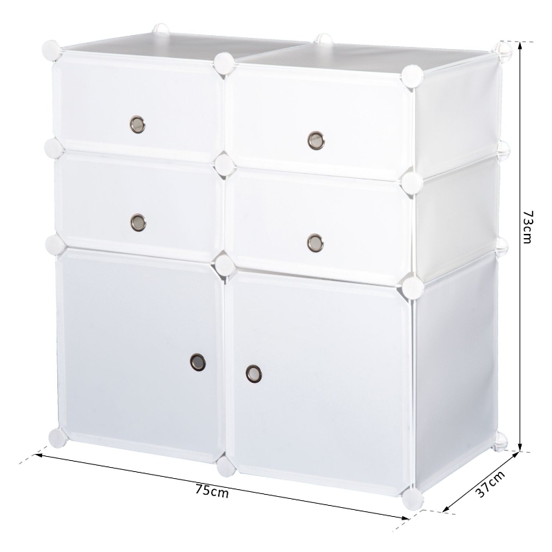HomCom Armario Modular Plástico Estantería 6 Cubos Ropero Zapatero Combinado