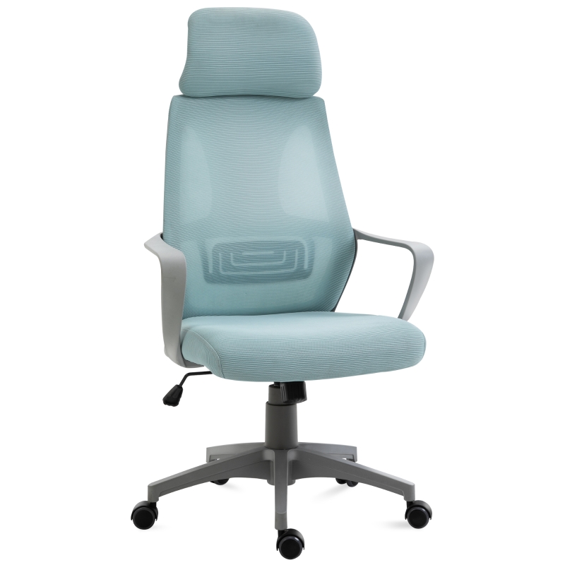 Vinsetto Sillas Oficina Ergonómicas Silla de Escritorio Basculante Ajustable en Altura con Respaldo 5 Ruedas 64x55x116-126cm Azul