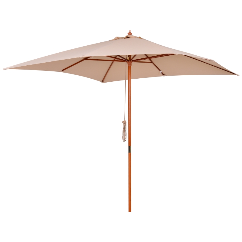Outsunny Parasol Madera para Jardín Cuadrado 3x3m Sombrilla para Terraza de Madera Bambú Ángulo Ajustable Tela Beige