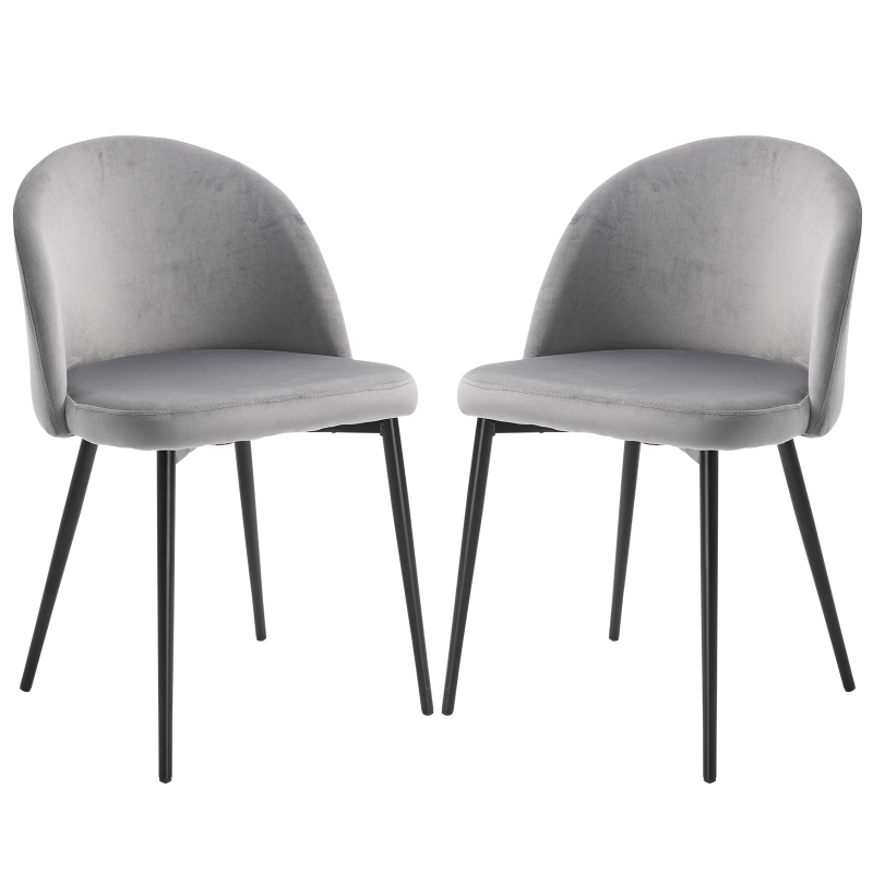 HOMCOM Set de 2 Sillas de Comedor con Asiento y Respaldo Acolchados con Cubierta de Terciopelo Suave y Diseño Moderno Carga 120 kg 49x50x77 cm Gris