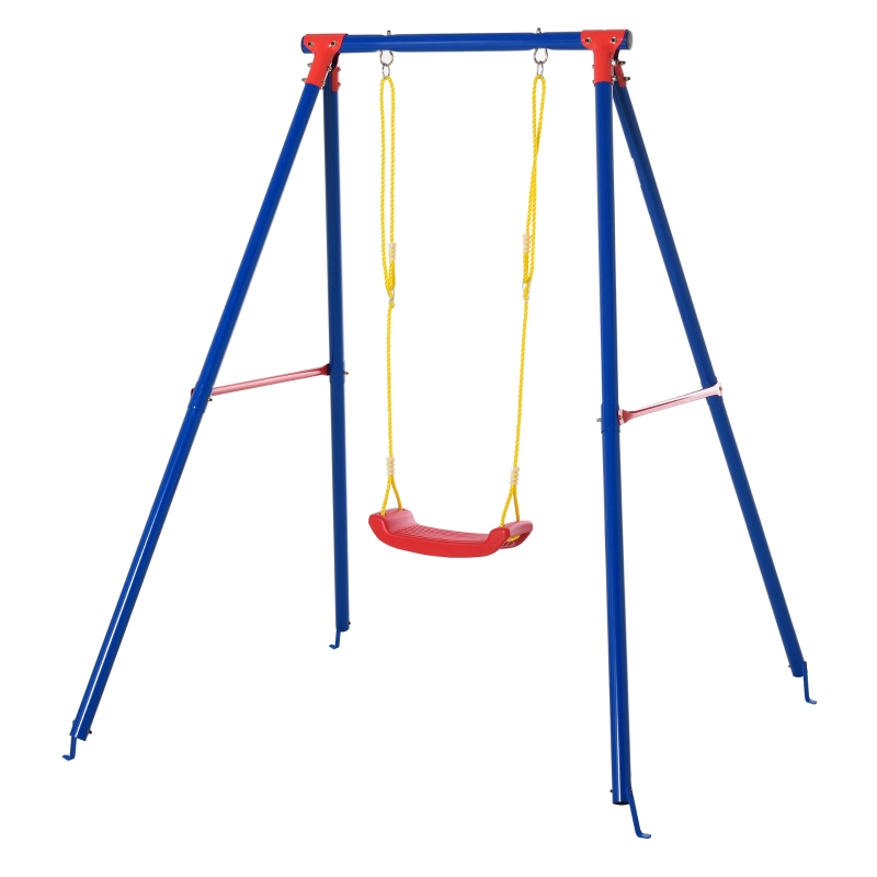 Outsunny Columpio de Metal para Niños +6 Años con Soporte Juego de Columpio Infantil con Asiento Cuerda Ajustable 4 Anclajes Exteriores Carga Máx. 40 kg 155x160x180cm Multicolor