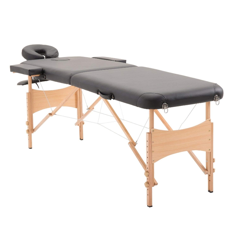HOMCOM Camilla de Masaje Acolchada de Madera Plegable y Portátil para Tatuaje Fisioterapia Deporte 182x60cm Negro