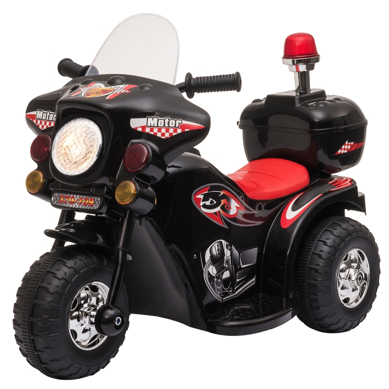 HOMCOM Triciclo Eléctrico para Niños de +18 Meses Diseño Moto Eléctrica Infantil con 3 Ruedas y Batería 6V Funciones de Música 80x35x52 cm Negro
