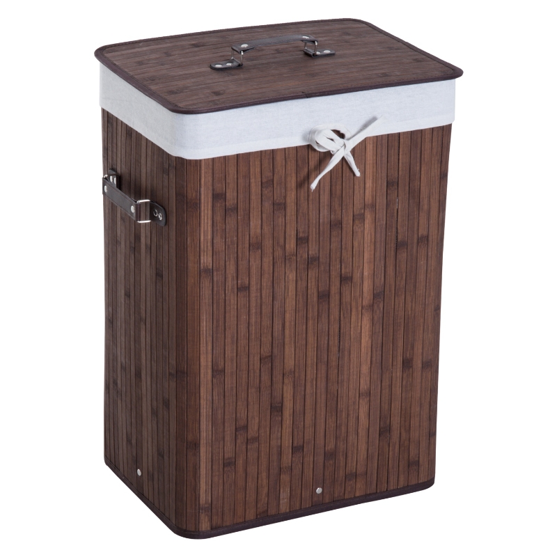 HomCom® Cesto para Ropa Sucia Plegable con Tapa Cesta de Lavandería Rectangular Bambú 70L Marrón