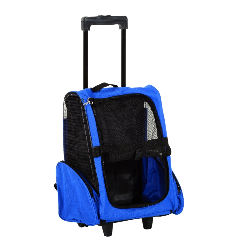 PawHut Transportín 2 en 1 Carrito y Mochila de Malla Transpirable para Mascotas Perros Gatos 42x25x55 cm Azul