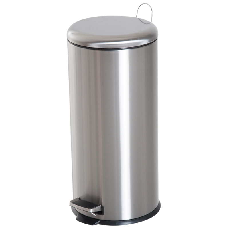 HOMCOM Cubo de Basura con Apertura a Pedal Basurero Automático Cierre Interno Extraíble con Volumen de 30 L Acero Inoxidable Ф29,2x62,9cm