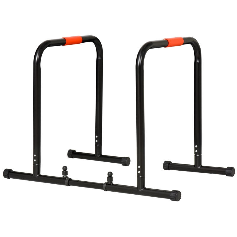HOMCOM Barras Paralelas Ancho Ajustable Dip Station para Calistenia y Entrenamiento Gimnasio con Asas Antideslizantes de Acero 89-99x62x72 cm Negro