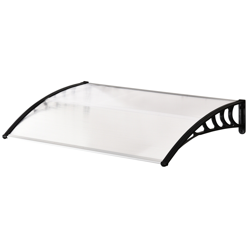 Outsunny Tejadillo de Protección 150x90x25 cm para Puertas Ventanas contra Sol y Lluvia Marquesina de Techo Aleación de Aluminio Duradero y Policarbonato Transparente
