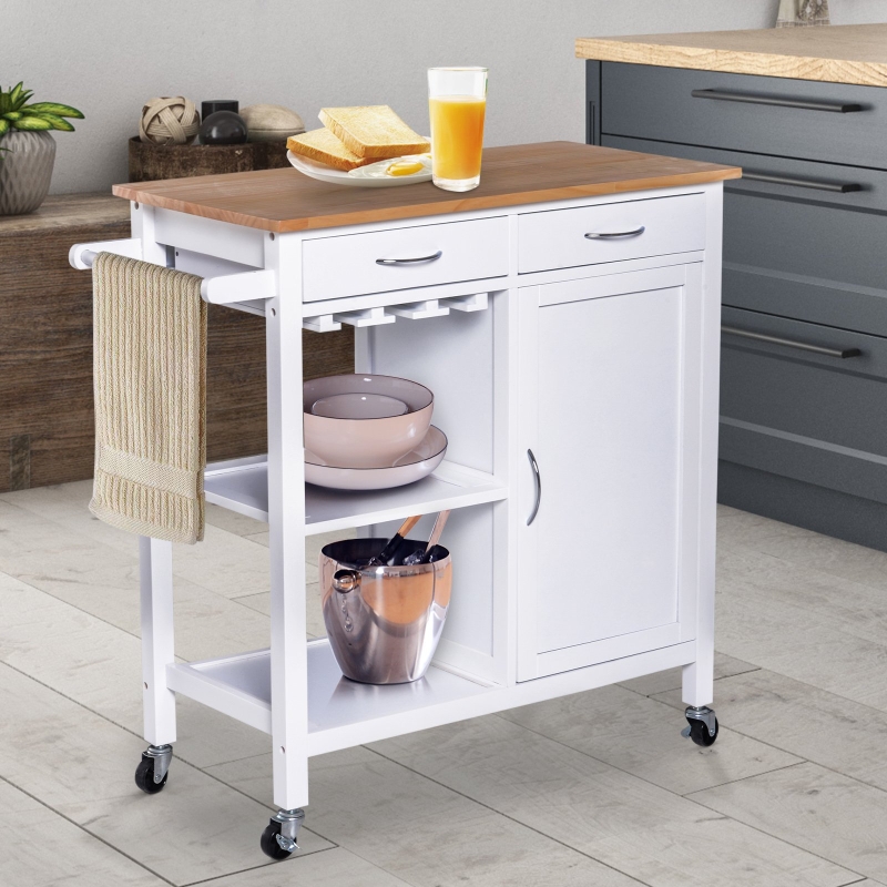 HomCom® Carro de Cocina Carrito de Servir Multiusos Estantería Carrito Auxiliar con Ruedas