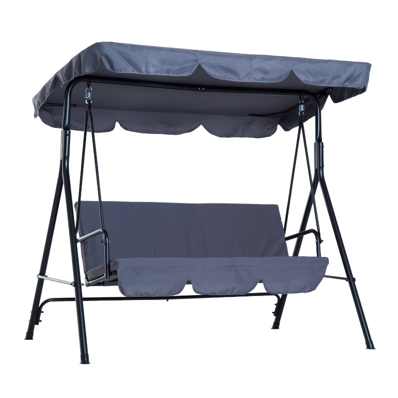 Outsunny Columpio de Jardín tipo Balancín Mecedora de Metal 3 Plazas con Toldo Regulable y Cojín - 172x110x152cm Color: Gris